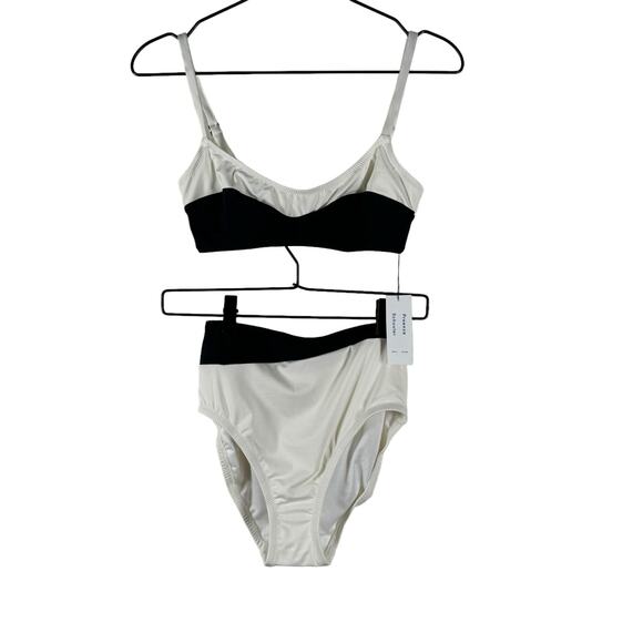 NEW PROENZA SCHOULER Colorblock Bralette Highwaist Bikini Swim Black Cream XS - Picture 1 of 13